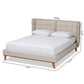 Gretchen Modern and Contemporary Light Beige Fabric Upholstered and Walnut Brown Finished Wood King Size Platform Wingback Bed FredCo