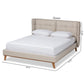 Gretchen Modern and Contemporary Light Beige Fabric Upholstered and Walnut Brown Finished Wood King Size Platform Wingback Bed FredCo