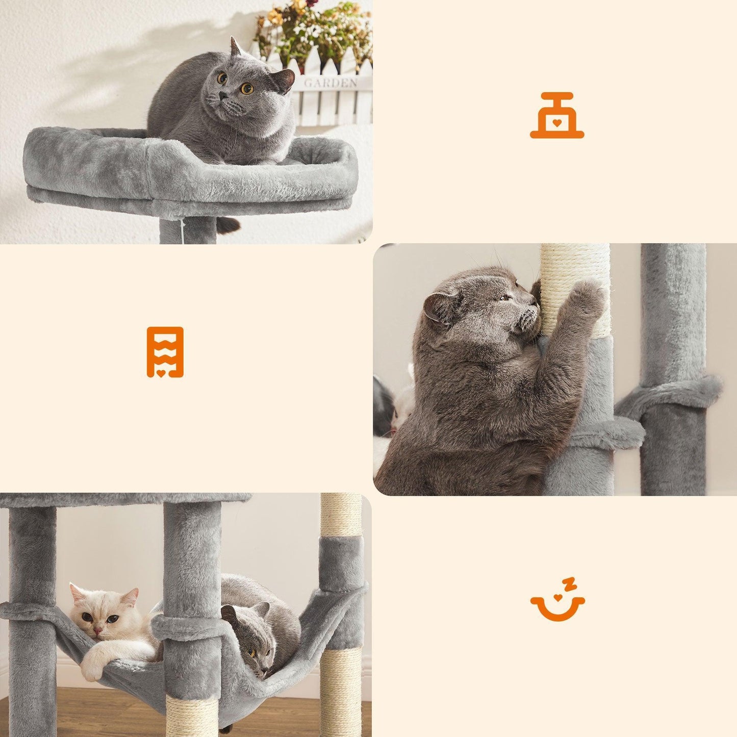 Grey Cat Condo with Hammock & Pompoms, Light Gray FredCo