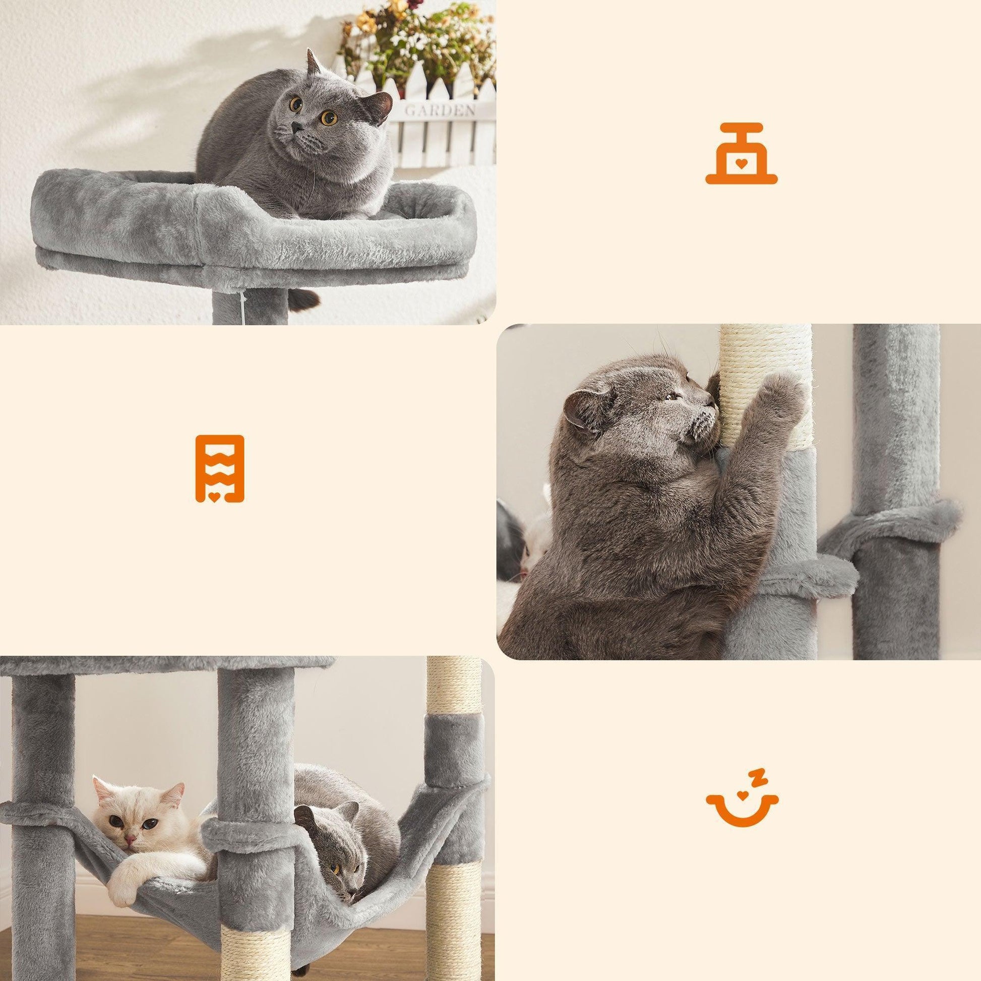 Grey Cat Condo with Hammock & Pompoms, Light Gray FredCo