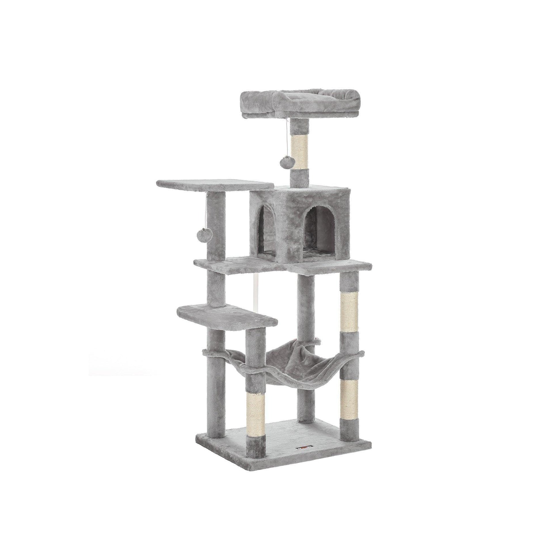 Grey Cat Condo with Hammock & Pompoms, Light Gray FredCo