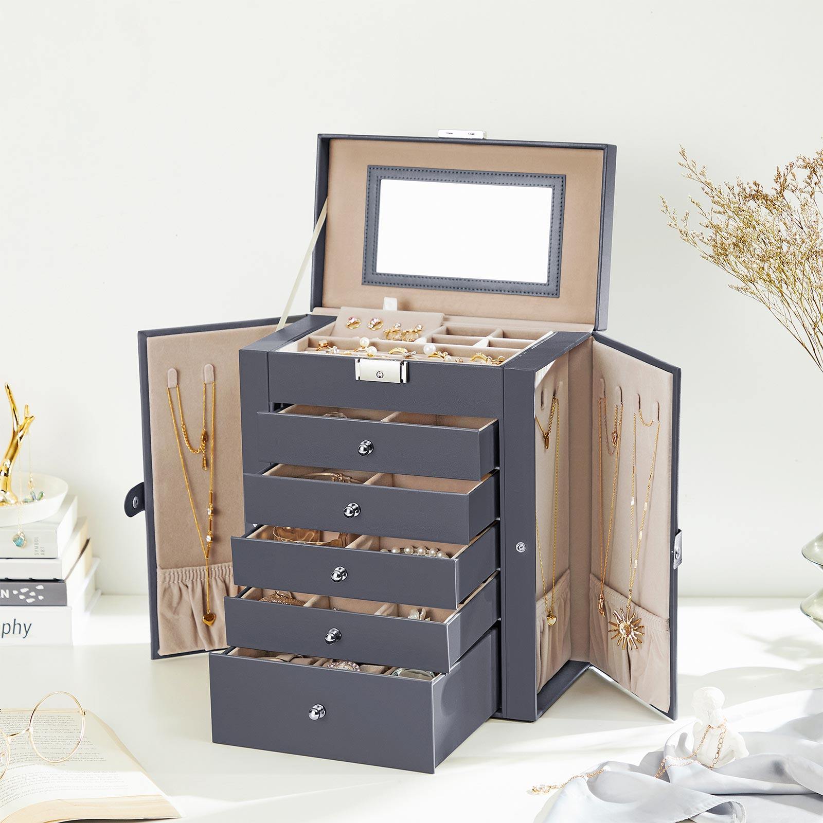 Grey Jewelry Storage Box with 6 Drawers FredCo
