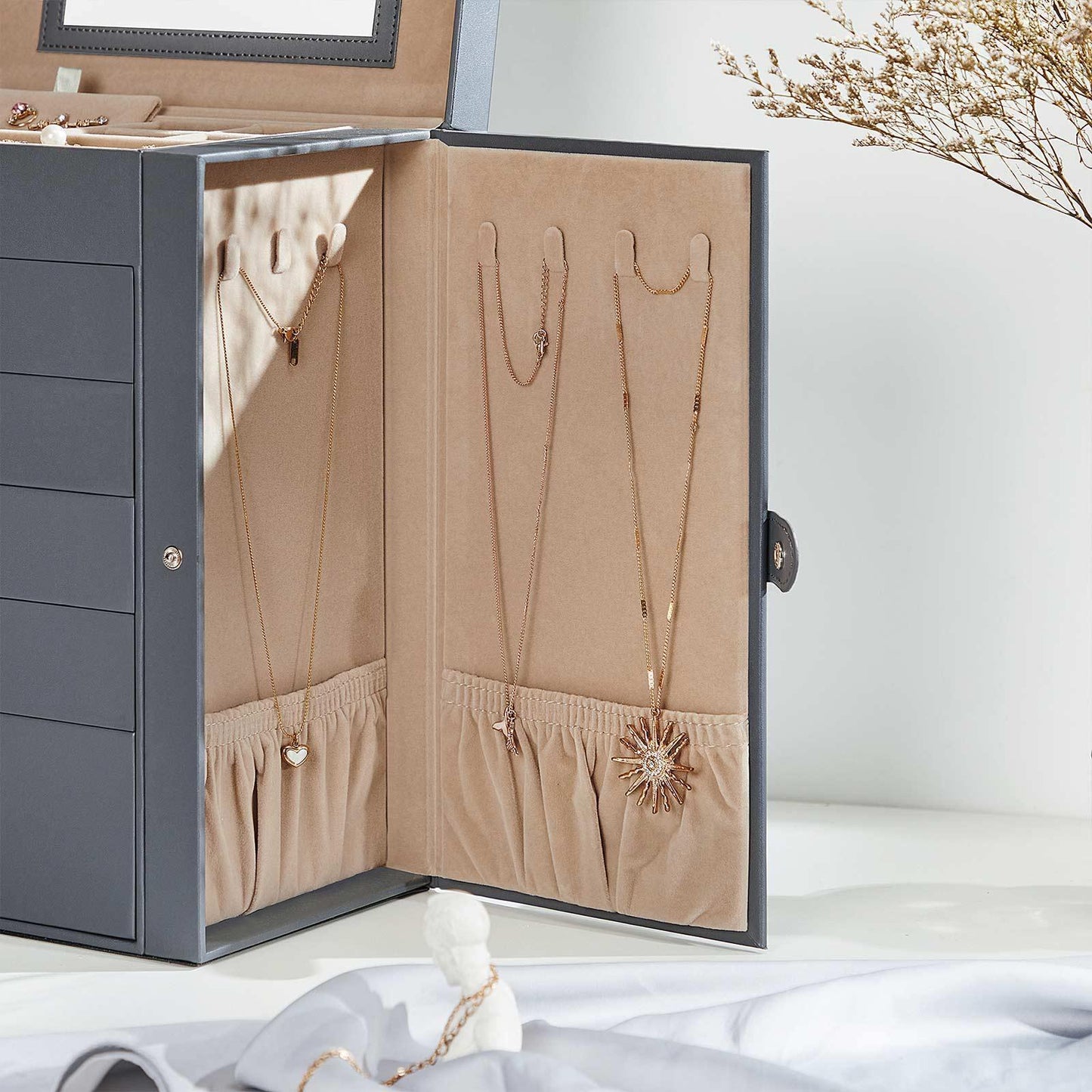 Grey Jewelry Storage Box with 6 Drawers FredCo
