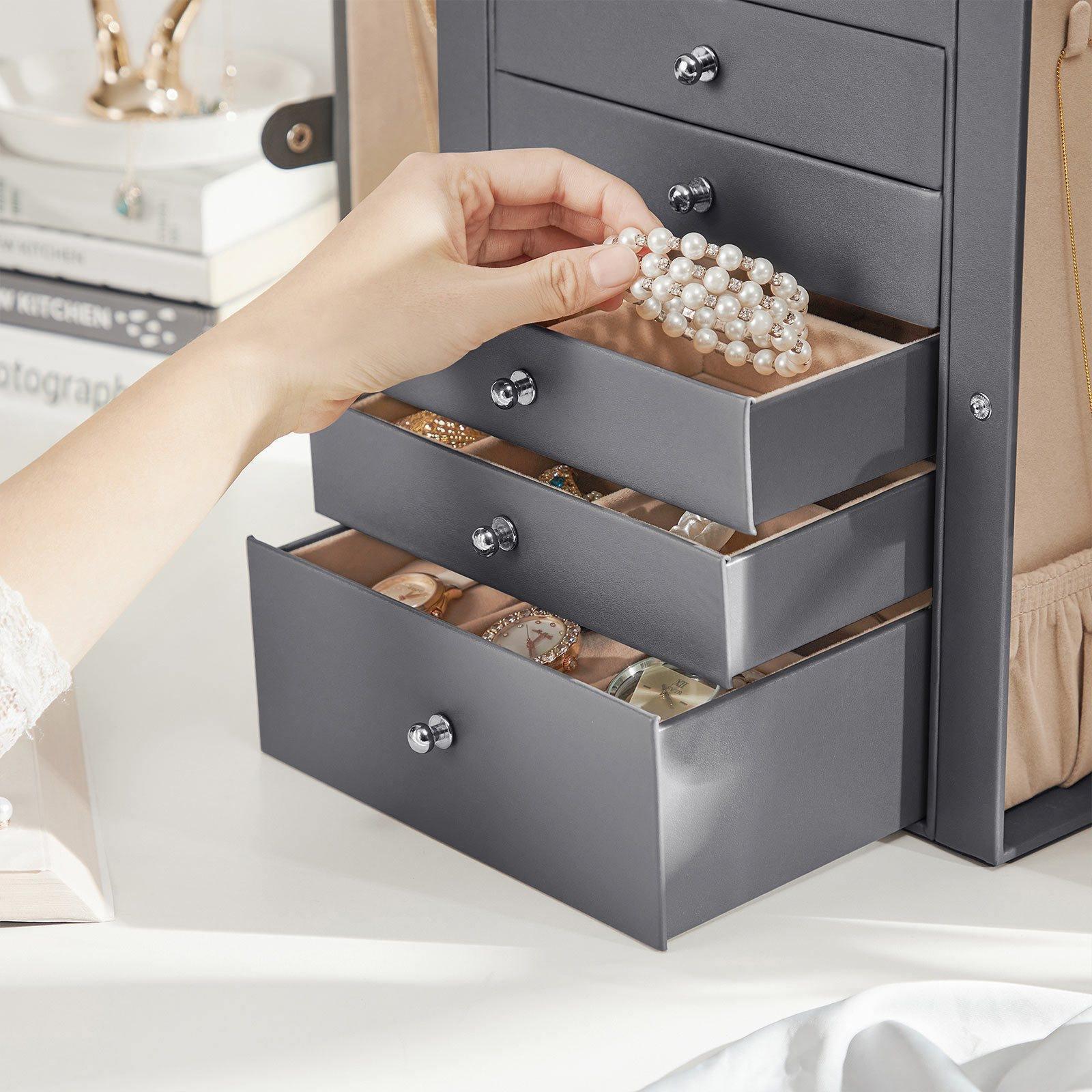Grey Jewelry Storage Box with 6 Drawers FredCo