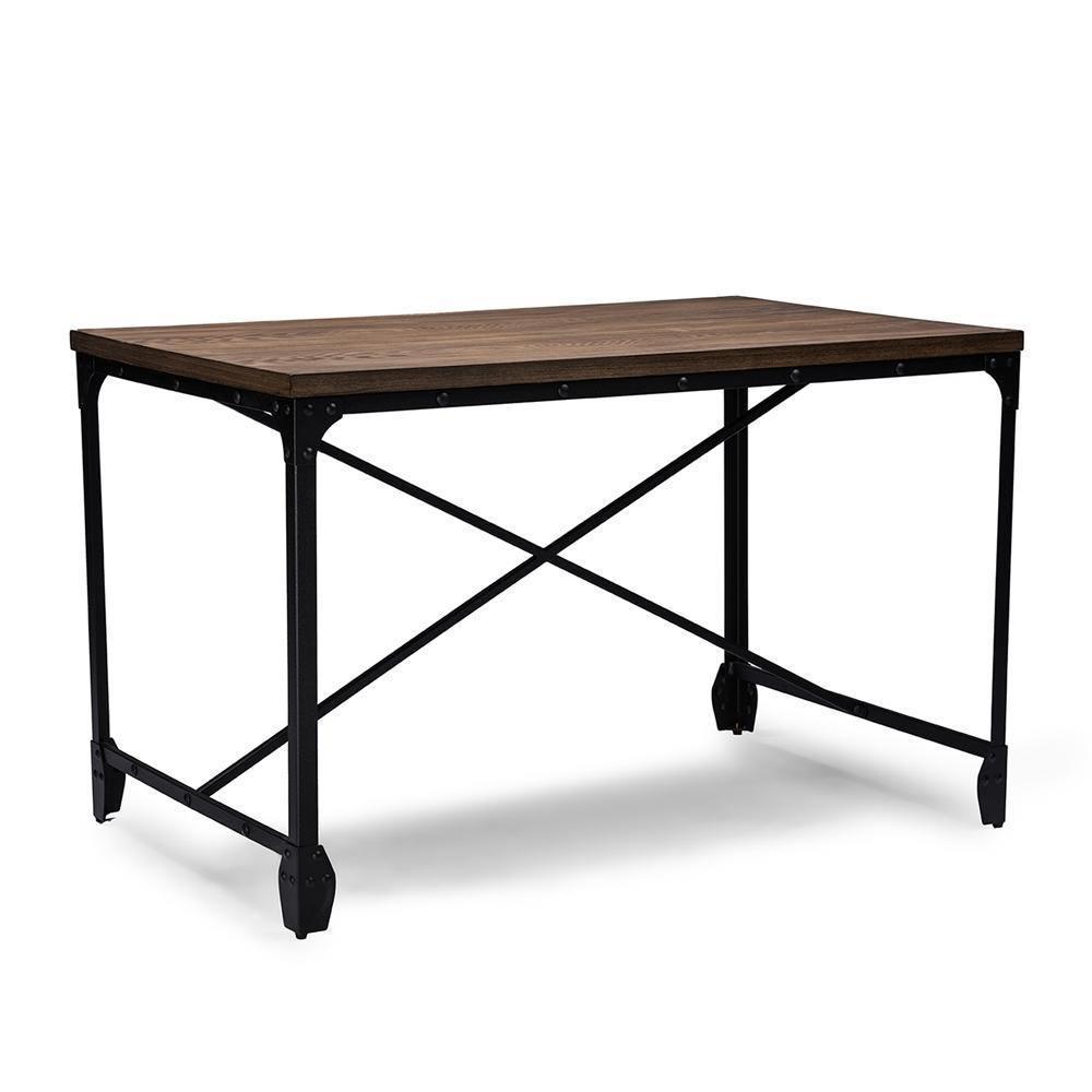 Greyson Vintage Industrial Antique Bronze Home Office Wood Desk FredCo