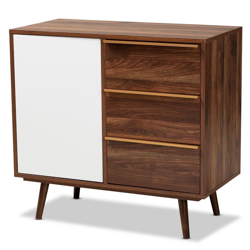 Grover Mid-Century Modern Two-Tone Cherry Brown and White Finished Wood 1-Door Sideboard Buffet FredCo