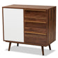 Grover Mid-Century Modern Two-Tone Cherry Brown and White Finished Wood 1-Door Sideboard Buffet FredCo
