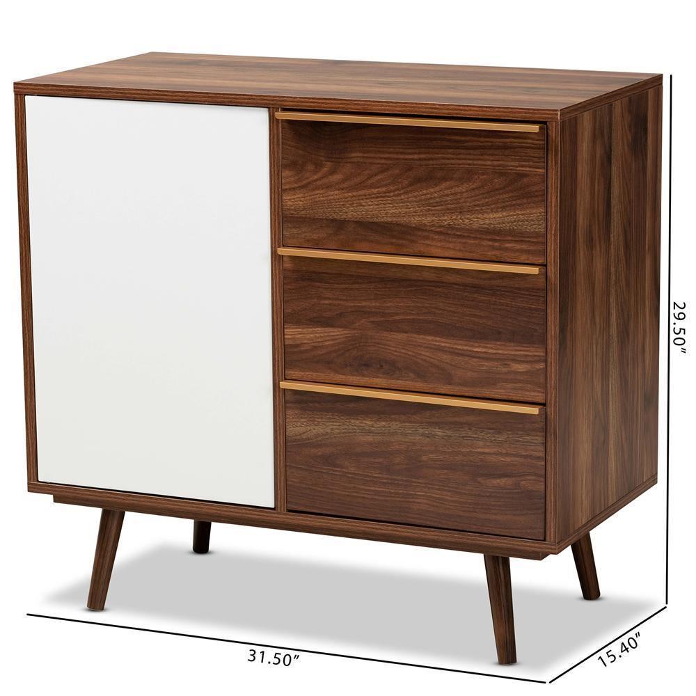 Grover Mid-Century Modern Two-Tone Cherry Brown and White Finished Wood 1-Door Sideboard Buffet FredCo