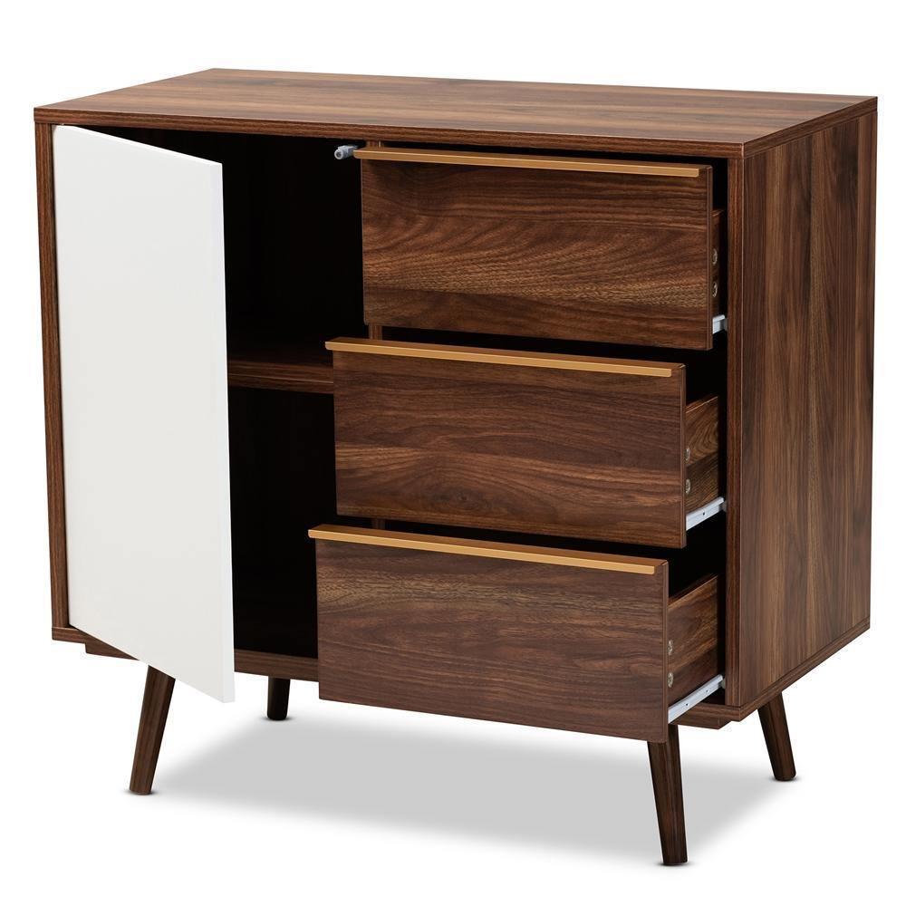 Grover Mid-Century Modern Two-Tone Cherry Brown and White Finished Wood 1-Door Sideboard Buffet FredCo