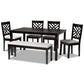 Gustavo Modern and Contemporary Grey Fabric Upholstered and Dark Brown Finished Wood 6-Piece Dining Set FredCo