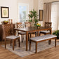 Gustavo Modern and Contemporary Grey Fabric Upholstered and Walnut Brown Finished Wood 6-Piece Dining Set FredCo