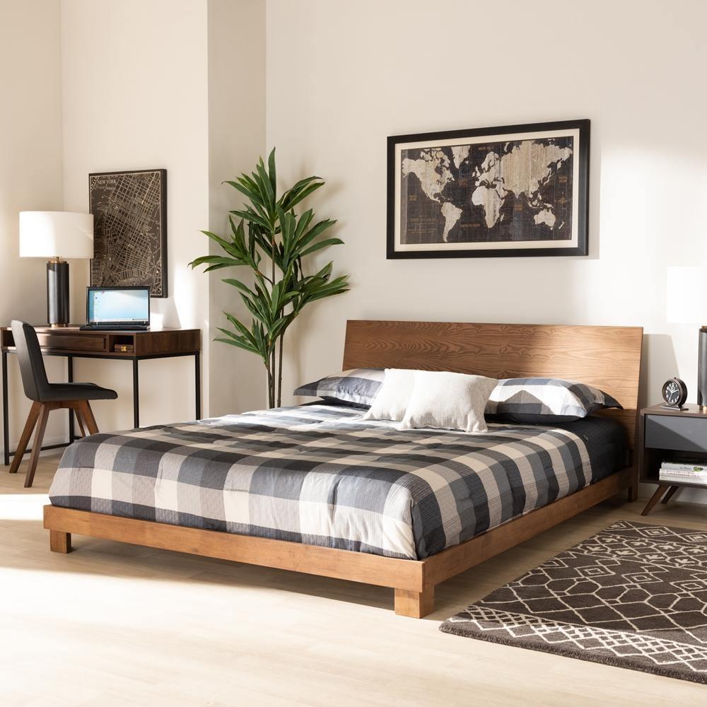 Haines Modern and Contemporary Walnut Brown Finished Wood Full Size Platform Bed FredCo
