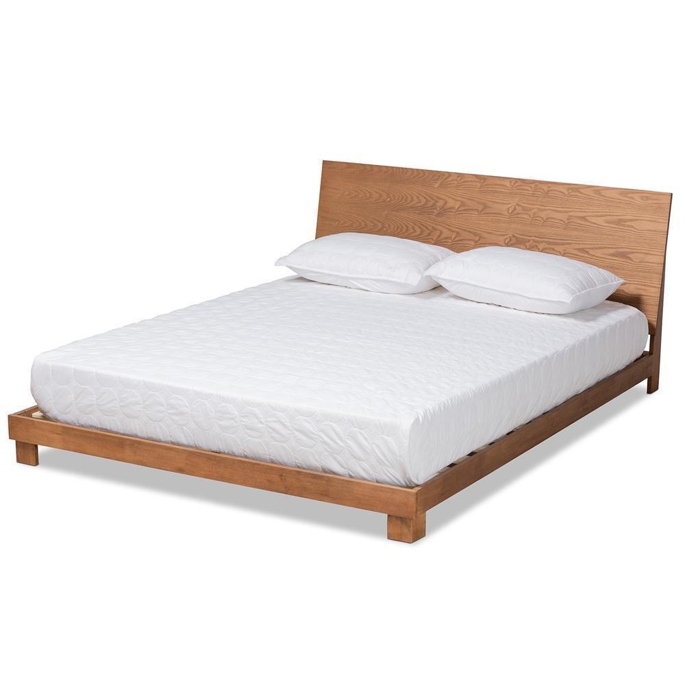 Haines Modern and Contemporary Walnut Brown Finished Wood King Size Platform Bed FredCo
