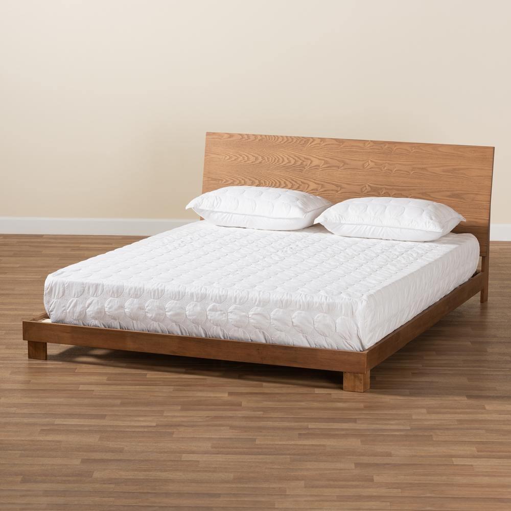 Haines Modern and Contemporary Walnut Brown Finished Wood King Size Platform Bed FredCo