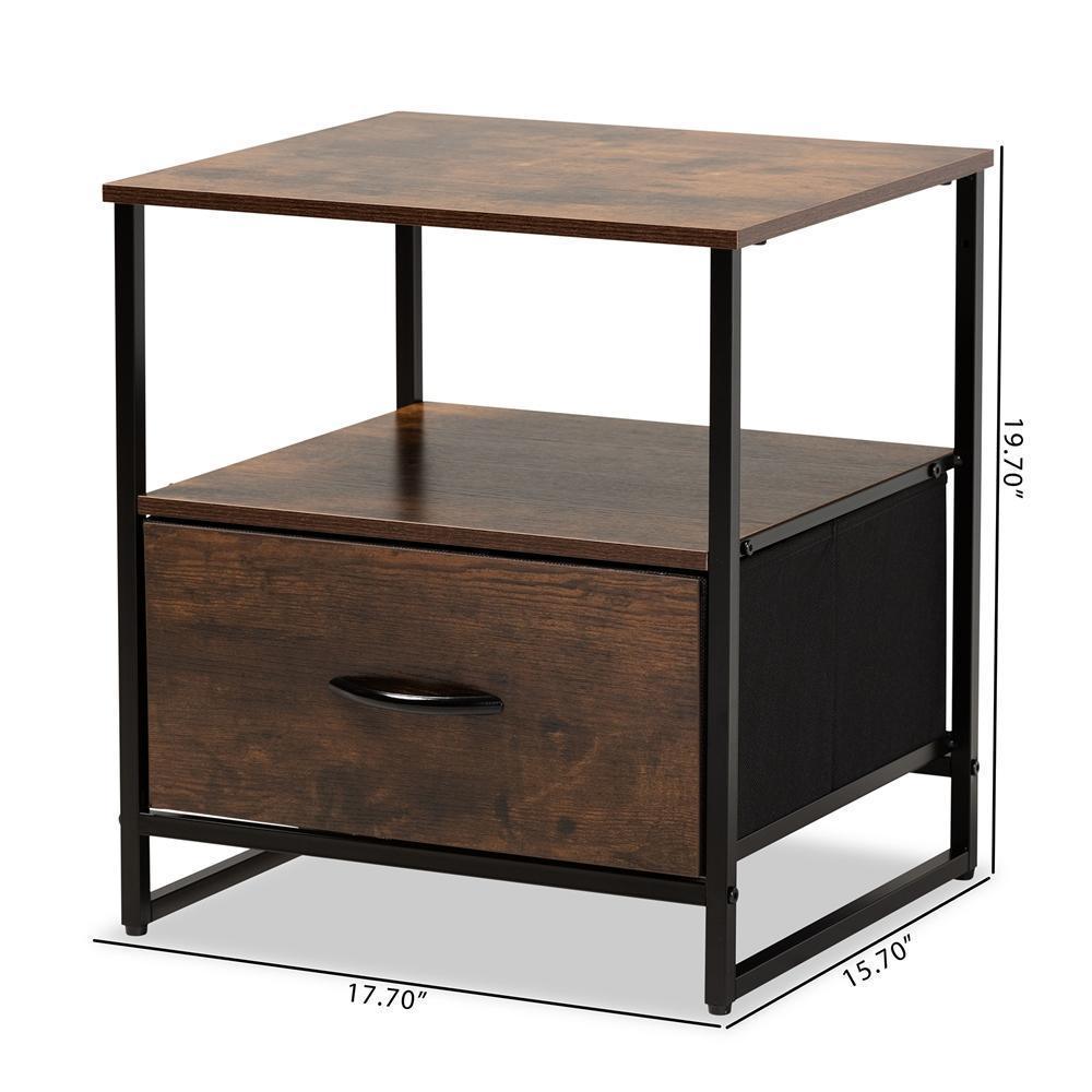 Hakan Modern Industrial Walnut Brown Finished Wood and Black Metal 1-Drawer Storage Cabinet FredCo