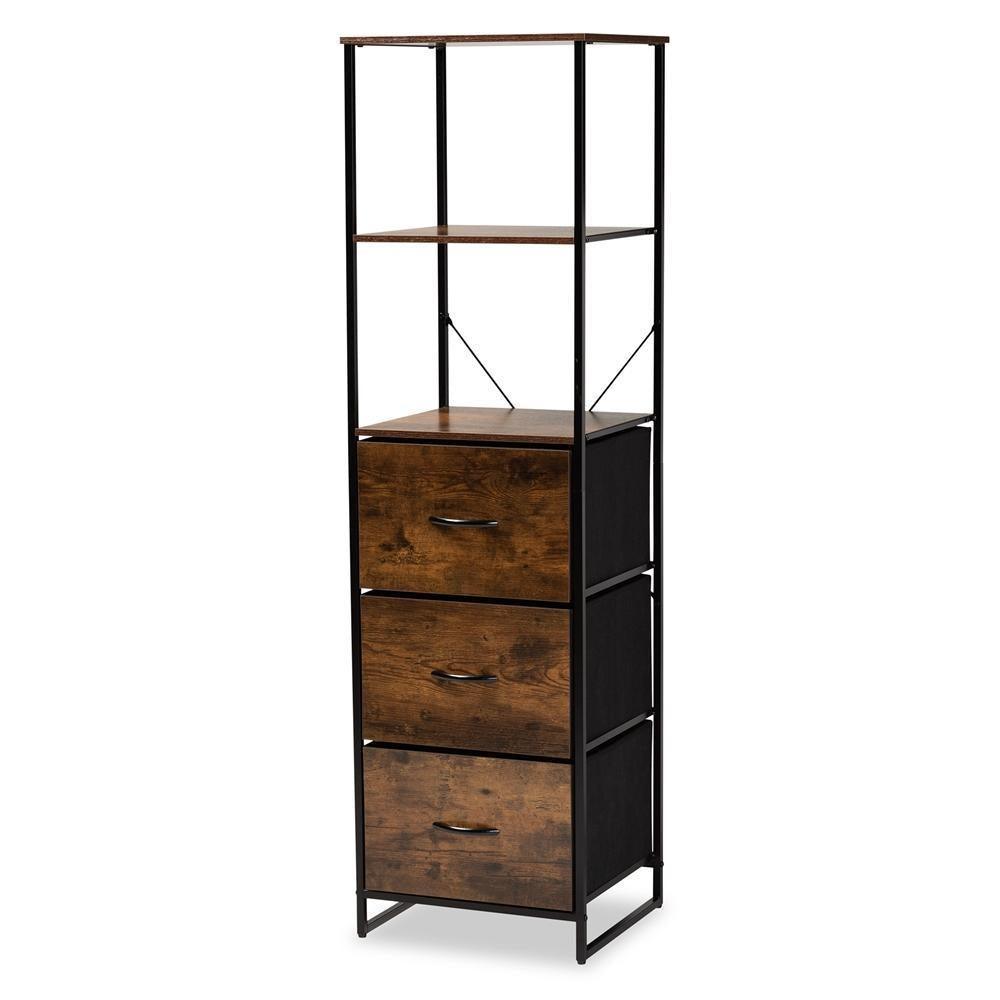 Hakan Modern Industrial Walnut Brown Finished Wood and Black Metal 3-Drawer Storage Cabinet FredCo