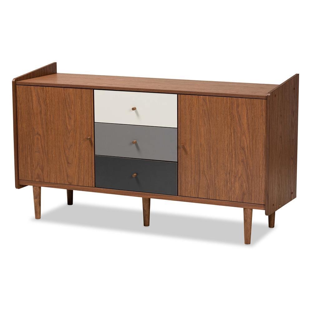 Halden Mid-Century Modern Multicolor Walnut Brown and Grey Gradient Finished Wood 2-Door Dining Room Sideboard Buffet FredCo