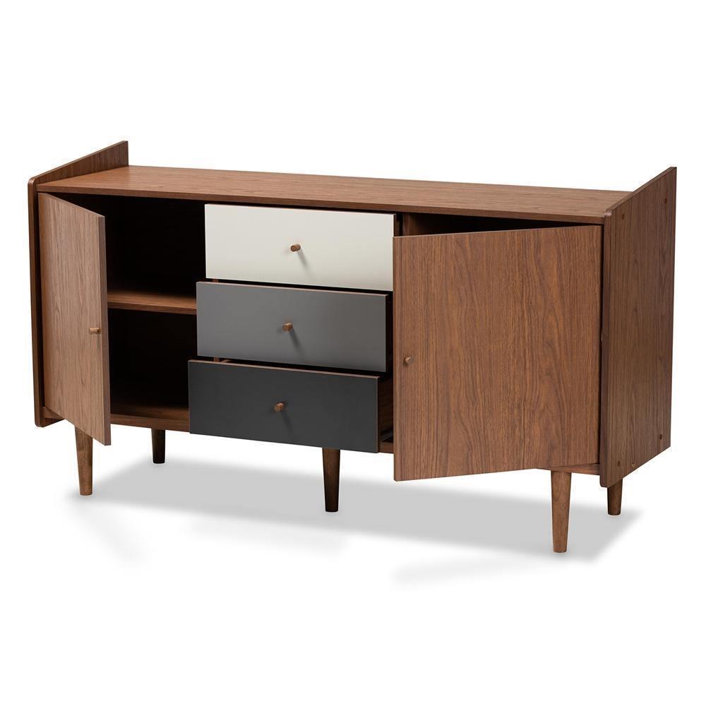 Halden Mid-Century Modern Multicolor Walnut Brown and Grey Gradient Finished Wood 2-Door Dining Room Sideboard Buffet FredCo