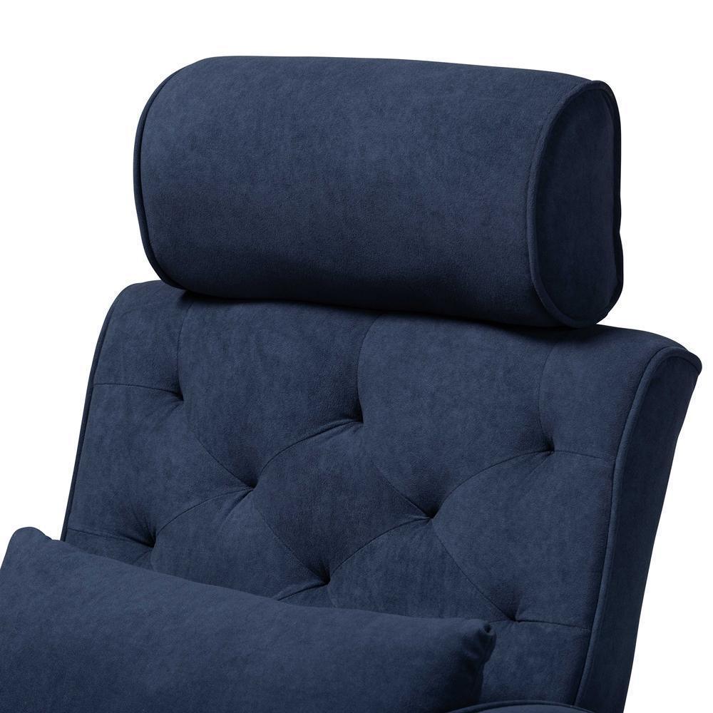 Haldis Modern and Contemporary Navy Blue velvet Fabric Upholstered and Walnut Brown Finished Wood 2-Piece Lounge Chair and Ottoman Set FredCo