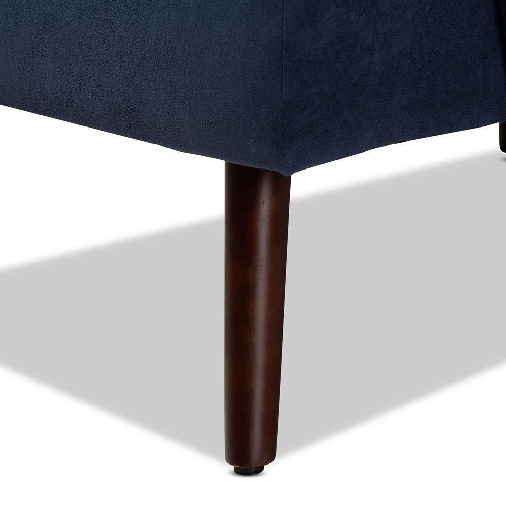 Haldis Modern and Contemporary Navy Blue velvet Fabric Upholstered and Walnut Brown Finished Wood 2-Piece Lounge Chair and Ottoman Set FredCo