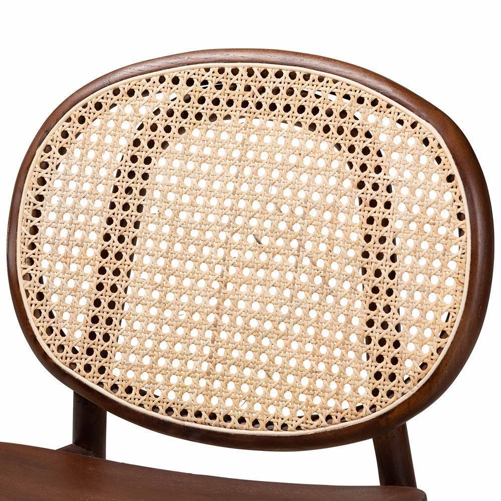 Halen Mid-Century Modern Brown Woven Rattan and Walnut Brown Wood Finished 2-Piece Cane Dining Chair Set FredCo