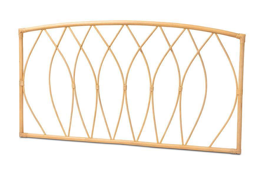 Halia Modern Bohemian Natural Brown Rattan Queen Size Wall-mount Headboard FredCo