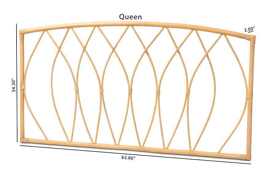 Halia Modern Bohemian Natural Brown Rattan Queen Size Wall-mount Headboard FredCo