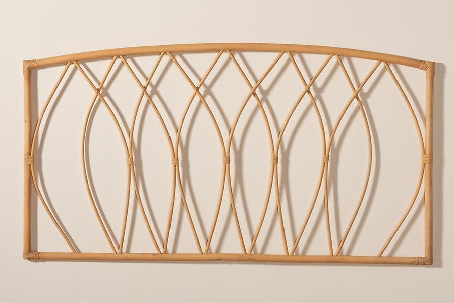 Halia Modern Bohemian Natural Brown Rattan Queen Size Wall-mount Headboard FredCo