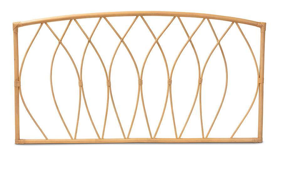 Halia Modern Bohemian Natural Brown Rattan Queen Size Wall-mount Headboard FredCo