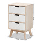 Halian Mid-Century Modern Two-Tone White and Light Brown Finished Wood 3-Drawer Nightstand FredCo