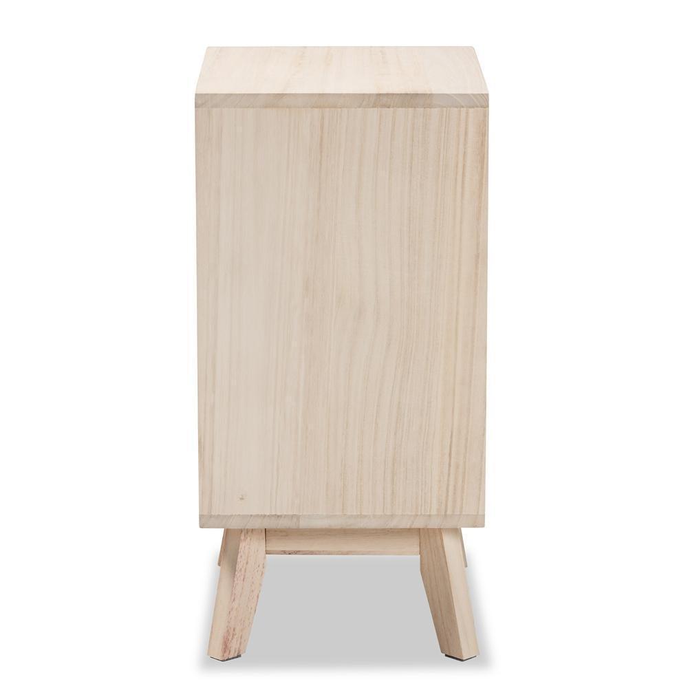 Halian Mid-Century Modern Two-Tone White and Light Brown Finished Wood 3-Drawer Nightstand FredCo
