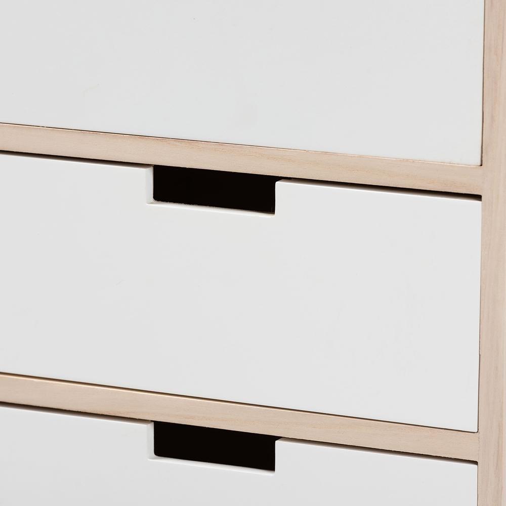 Halian Mid-Century Modern Two-Tone White and Light Brown Finished Wood 3-Drawer Nightstand FredCo