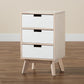 Halian Mid-Century Modern Two-Tone White and Light Brown Finished Wood 3-Drawer Nightstand FredCo