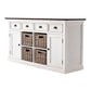 Halifax Accent White Distress & Deep Brown Buffet with 4 Baskets B189TWD FredCo