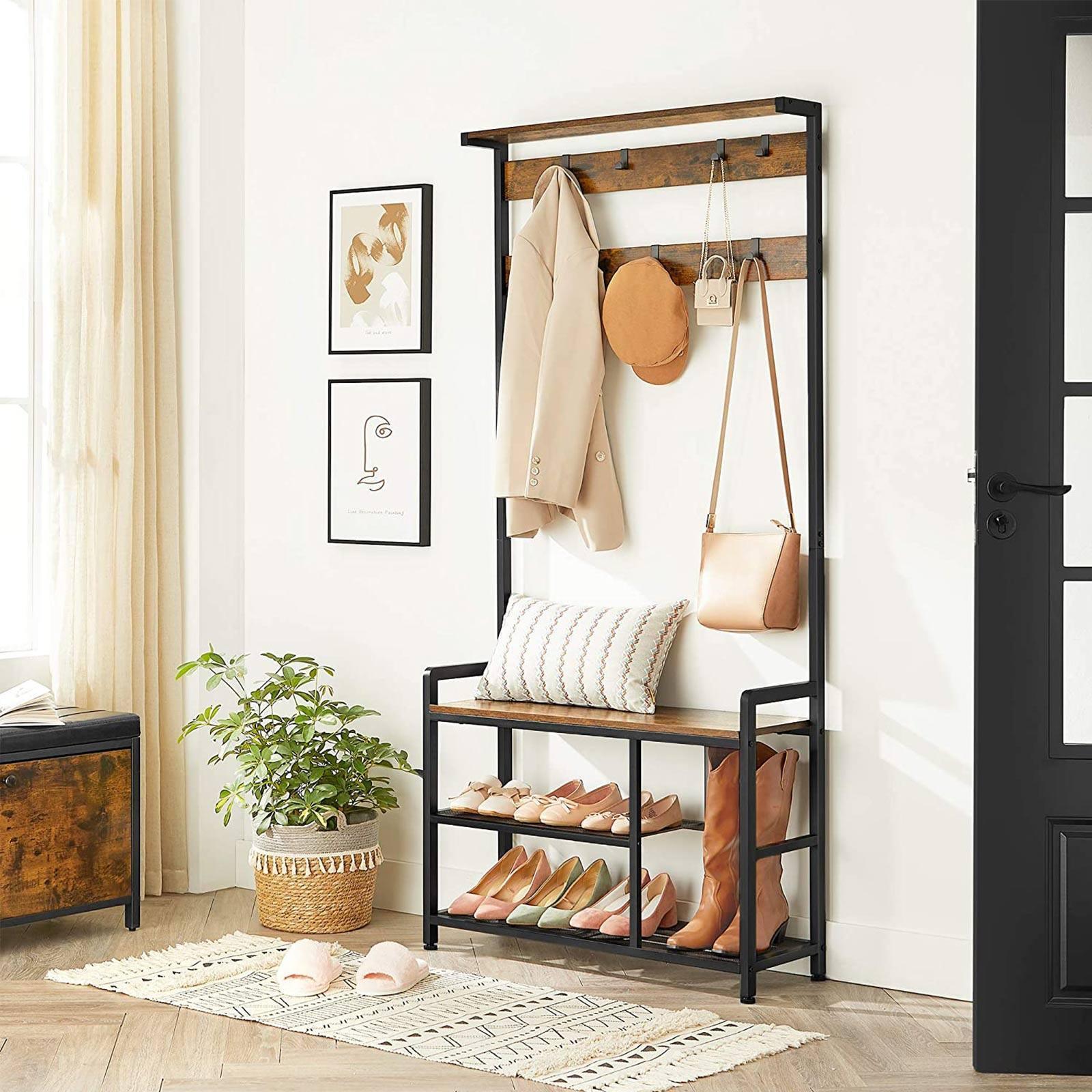 Hall Tree Rustic Brown and Black FredCo