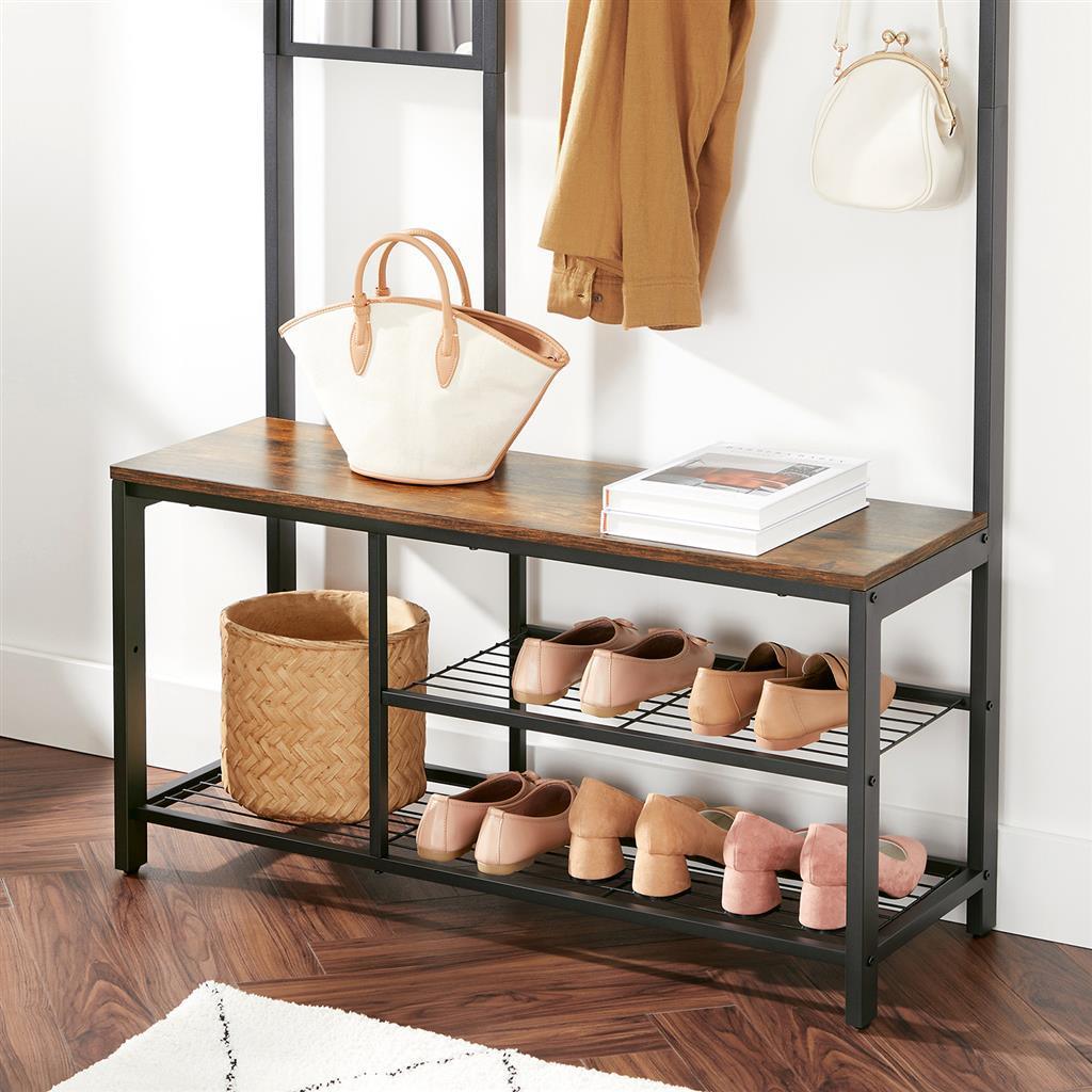 Hall Tree with Hooks and Mirror Rustic Brown FredCo