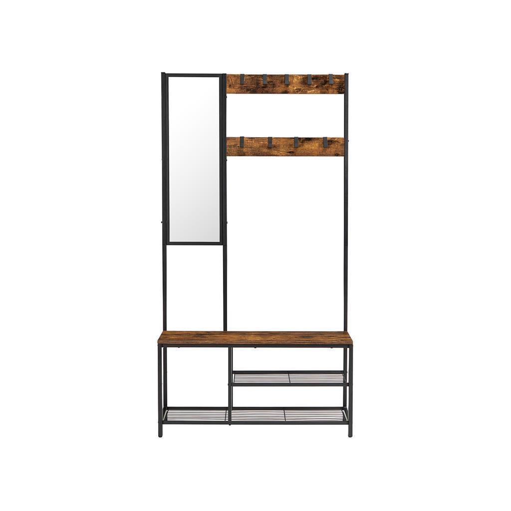 Hall Tree with Hooks and Mirror Rustic Brown FredCo
