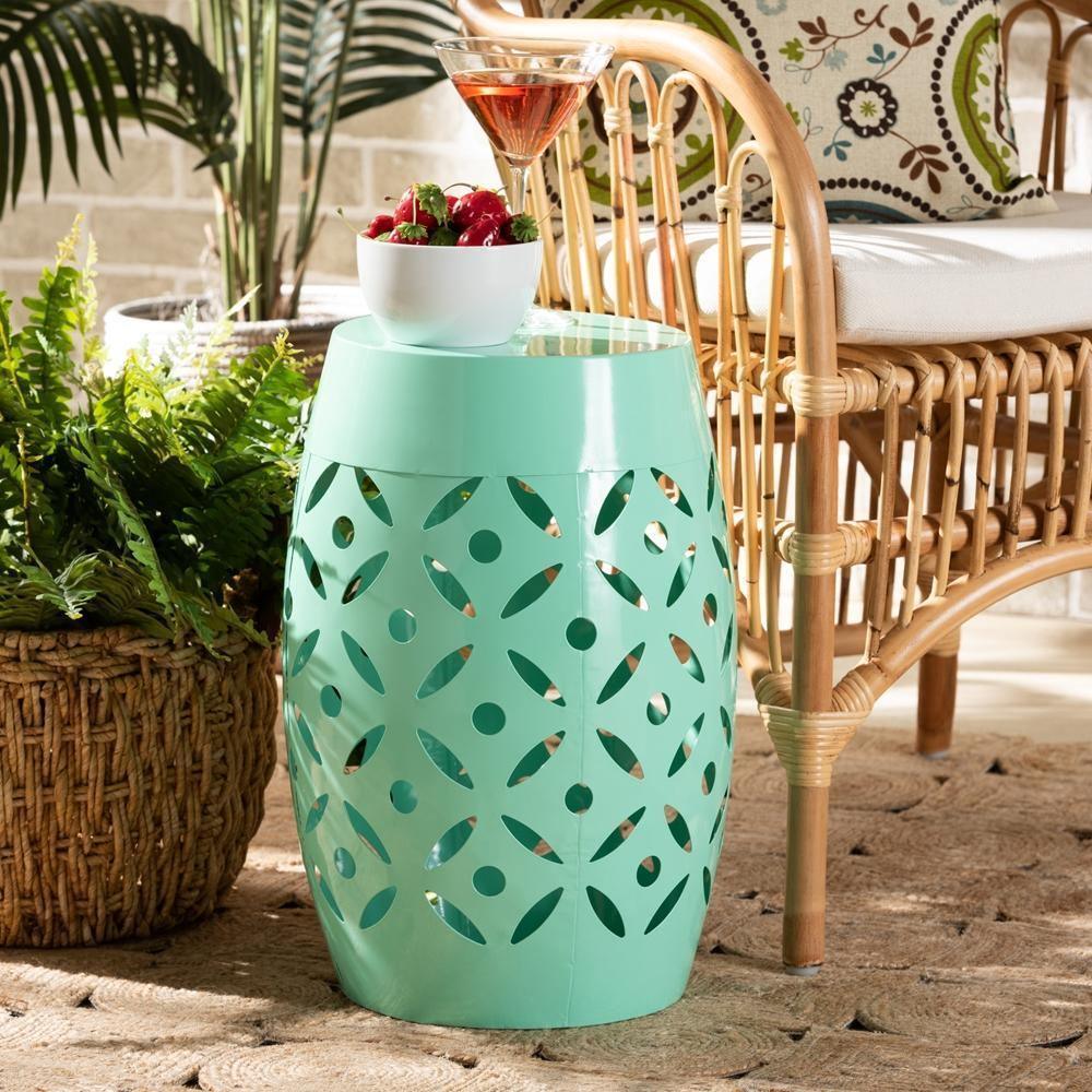 Hallie Modern and Contemporary Aqua Finished Metal Outdoor Side Table FredCo