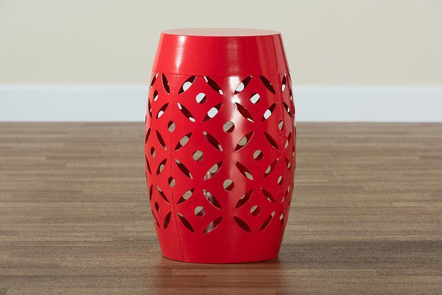 Hallie Modern and Contemporary Red Finished Metal Outdoor Side Table FredCo