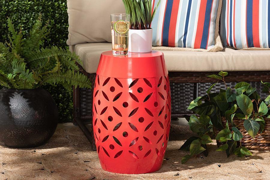 Hallie Modern and Contemporary Red Finished Metal Outdoor Side Table FredCo