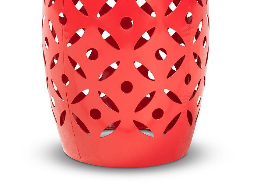 Hallie Modern and Contemporary Red Finished Metal Outdoor Side Table FredCo