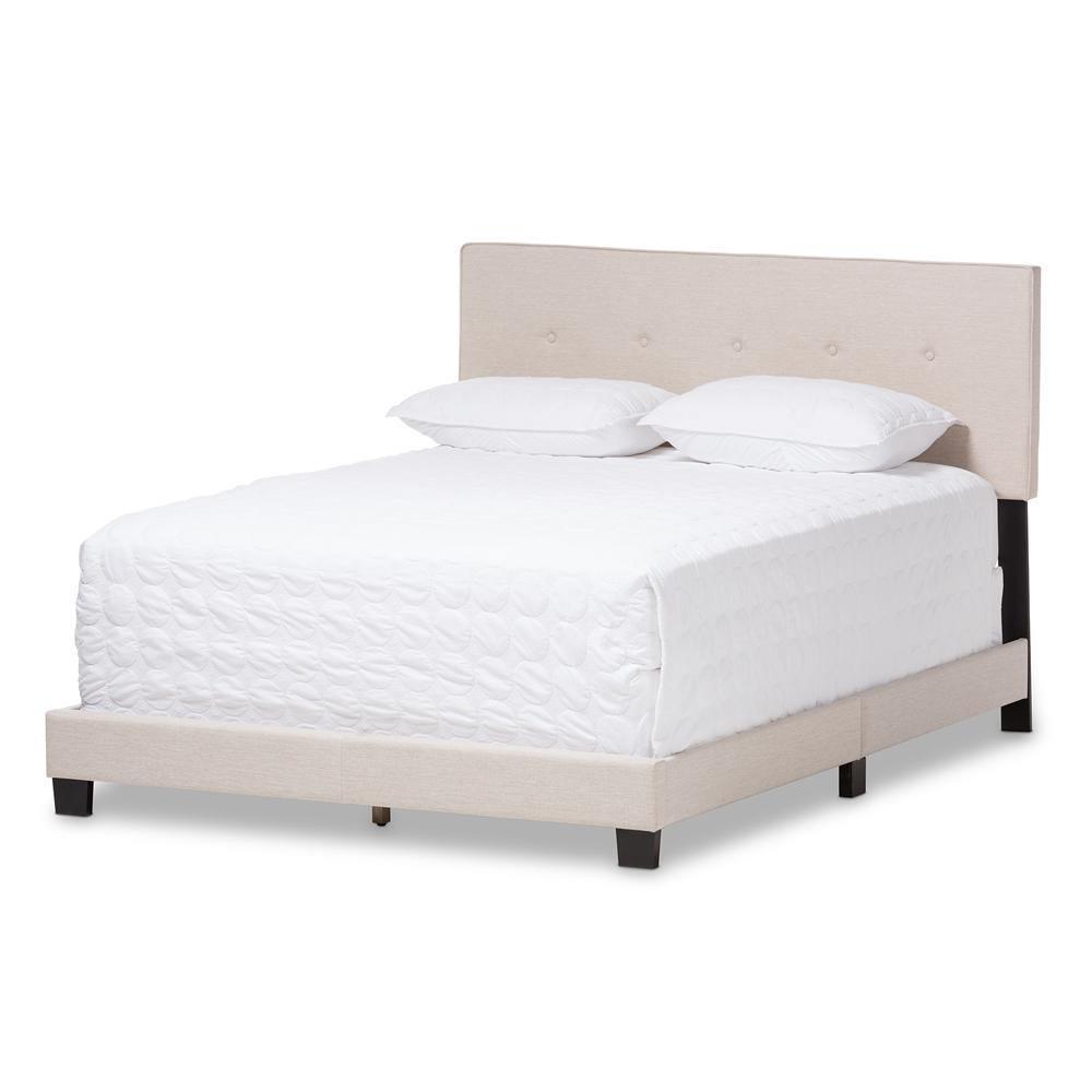 Hampton Modern and Contemporary Light Beige Fabric Upholstered Queen Size Bed FredCo