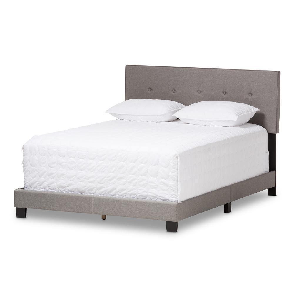 Hampton Modern and Contemporary Light Grey Fabric Upholstered Queen Size Bed FredCo