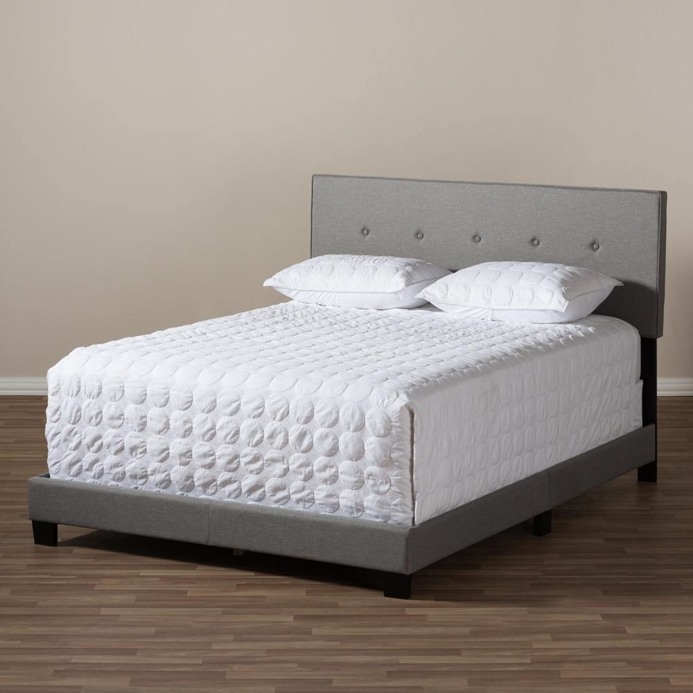 Hampton Modern and Contemporary Light Grey Fabric Upholstered Queen Size Bed FredCo