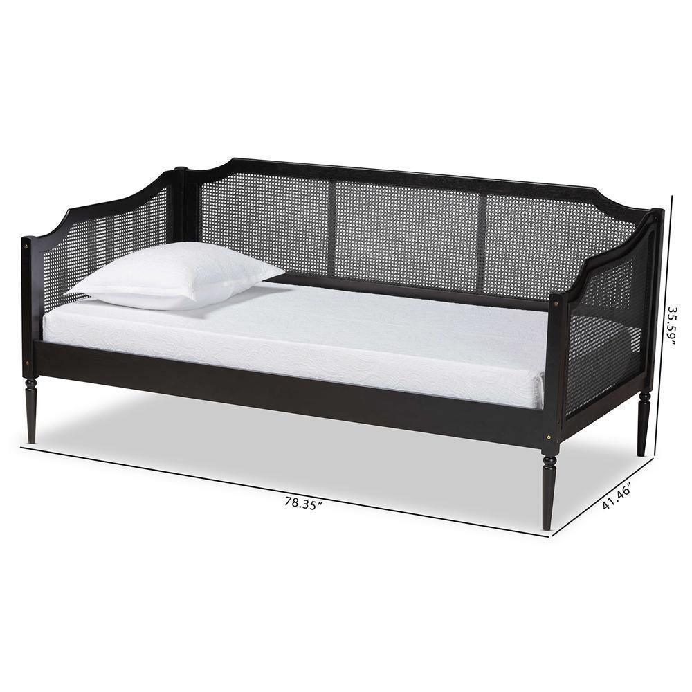 Hancock Mid-Century Modern Charcoal Finished Wood and Synthetic Rattan Twin Size Daybed FredCo