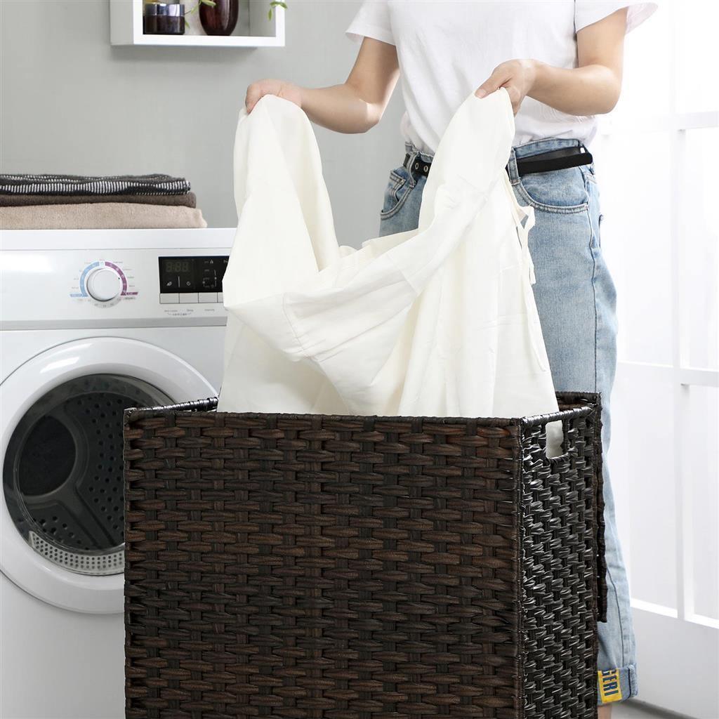 Handwoven Divided Clothes Hamper Brown FredCo