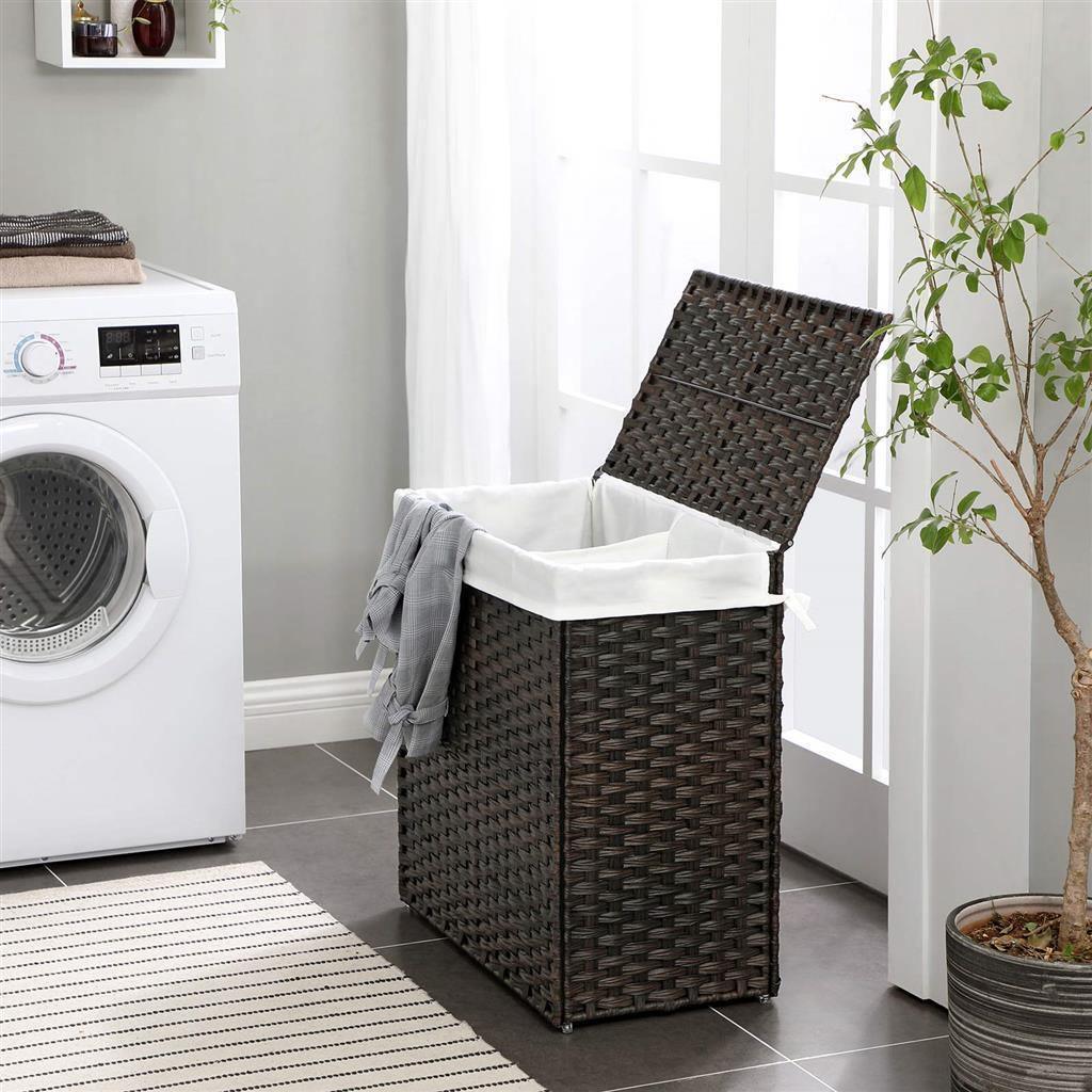 Handwoven Divided Clothes Hamper Brown FredCo