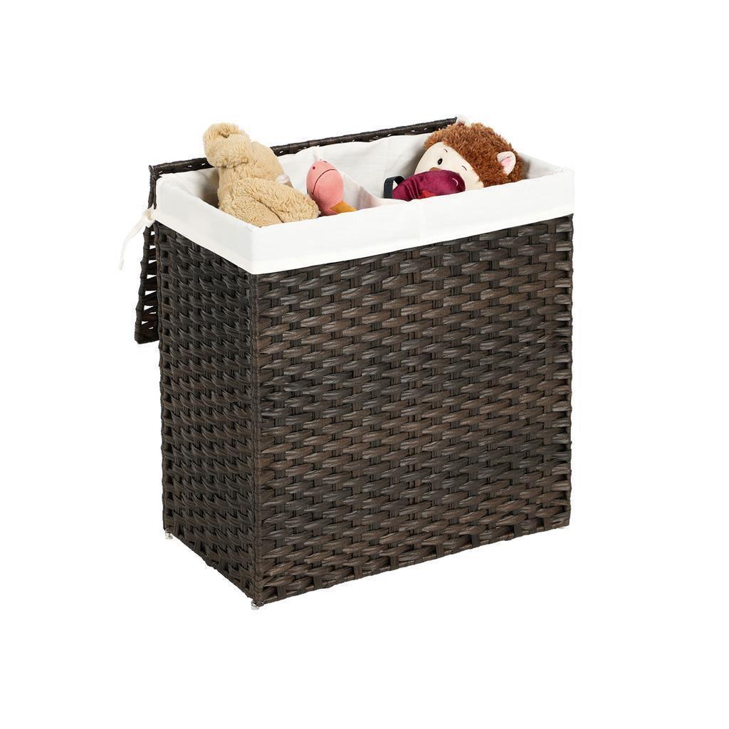 Handwoven Divided Clothes Hamper Brown FredCo