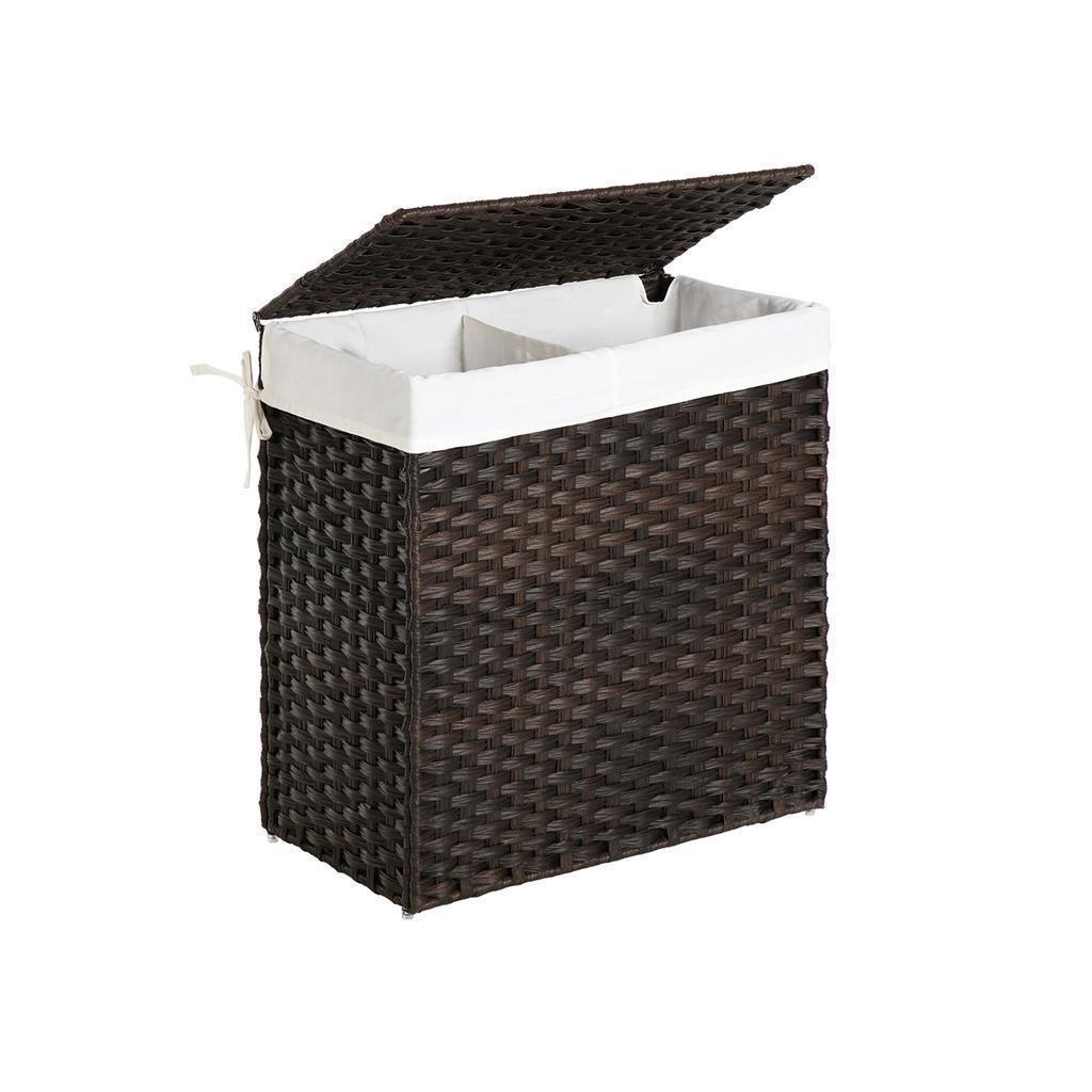 Handwoven Divided Clothes Hamper Brown FredCo