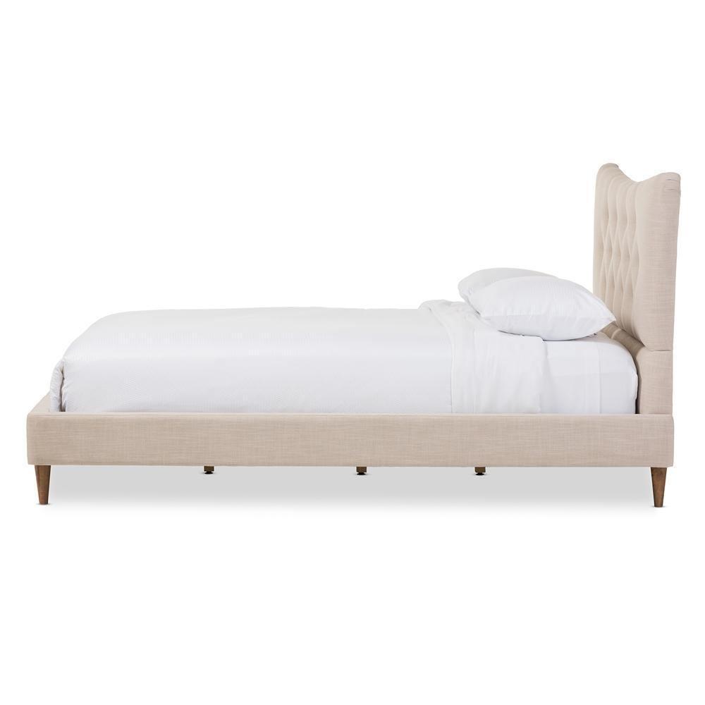 Hannah Mid-Century Modern Beige Linen King Size Platform Bed FredCo